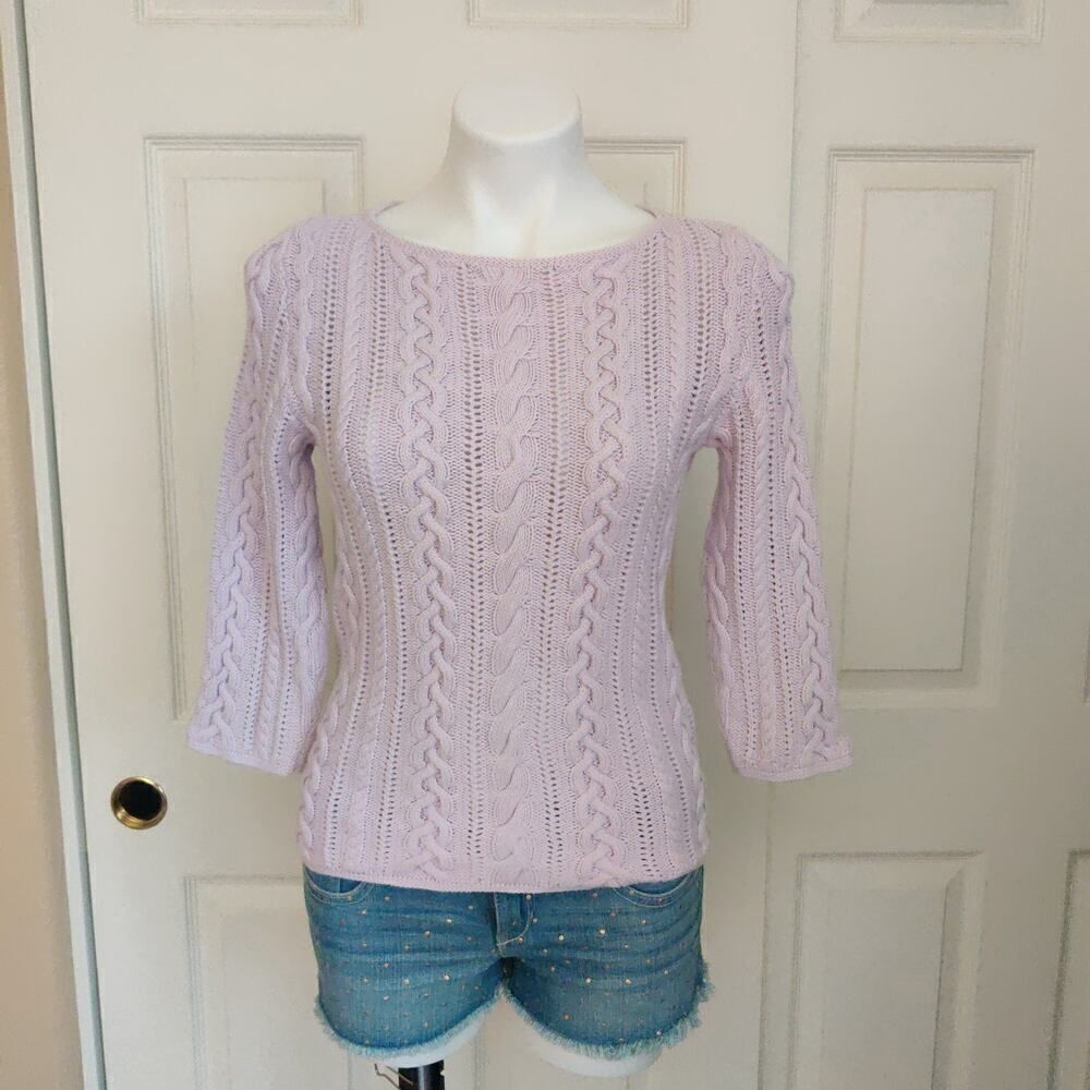 Lauren Ralph Lauren cable knit cotton 3/4 sleeves sweater sz PM